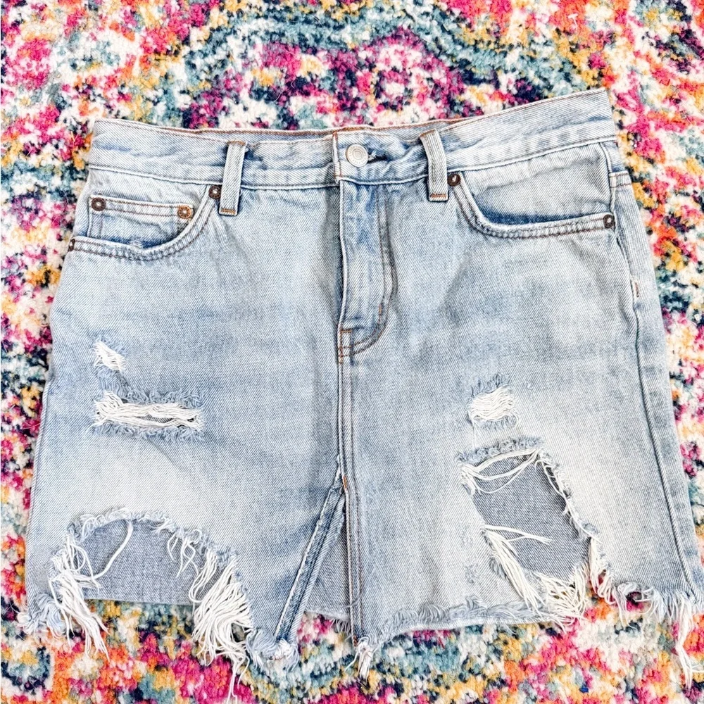 Free People Relaxed Destroyed Denim Mini Skirt - Picture 6 of 10